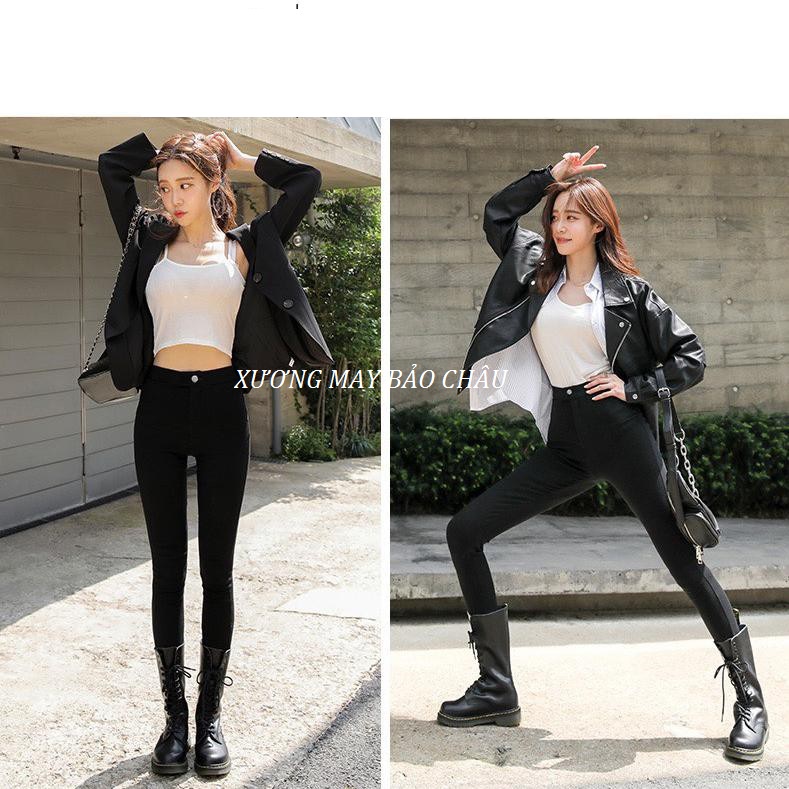 Quần legging nữ nâng mông vải Umi co giãn cạp cao ghen bụng-Quần tregging nữ có cúc túi trước sau khoá kéo đi học làm