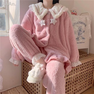 Bộ đồ ngủ bằng lông cừu dày thời trang mùa thu 2020 dễ thương dành cho nữ