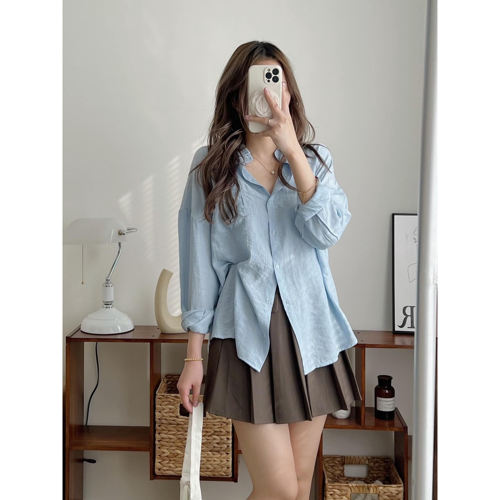 Áo sơ mi nữ đẹp tay dài chất đũi nhăn