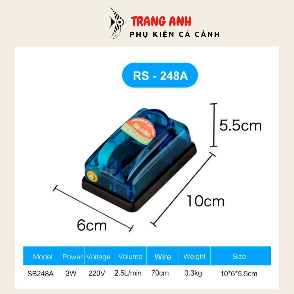 Máy sủi oxy bể cá mini RS-248A, RS-348A  siêu êm cung cấp oxy cho bể cá cảnh, bể thủy sinh