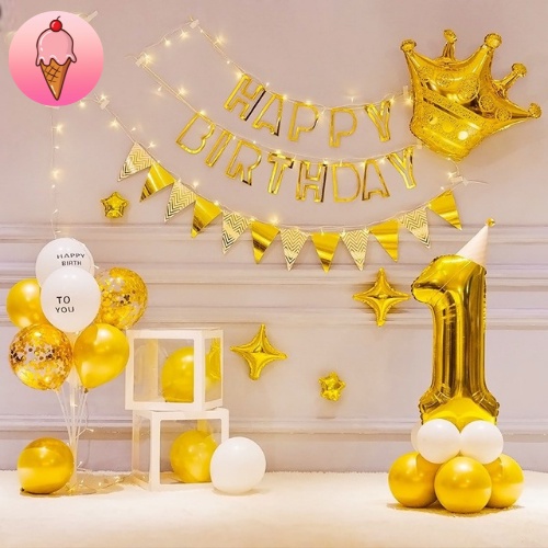 Dây Chữ Happy Birthday Ép Kim Ánh Kim Chữ Rỗng Trang Trí Sinh Nhật - Kem Shop K11