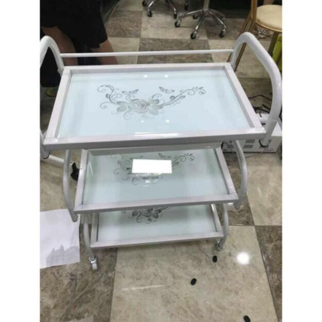 Xe Đẩy Spa 3 Tầng Mặt Kính Hoa Văn Kích Thước 50x32x80cm