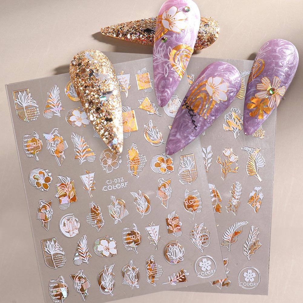 Miếng Dán Trang Trí Móng Tay Nghệ Thuật Họa Tiết Lá Vàng Đen Vàng V0X5