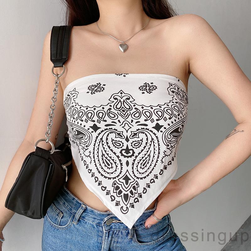 Áo croptop không tay họa tiết in ấn thời trang mùa hè quyến rũ cho nữ | BigBuy360 - bigbuy360.vn