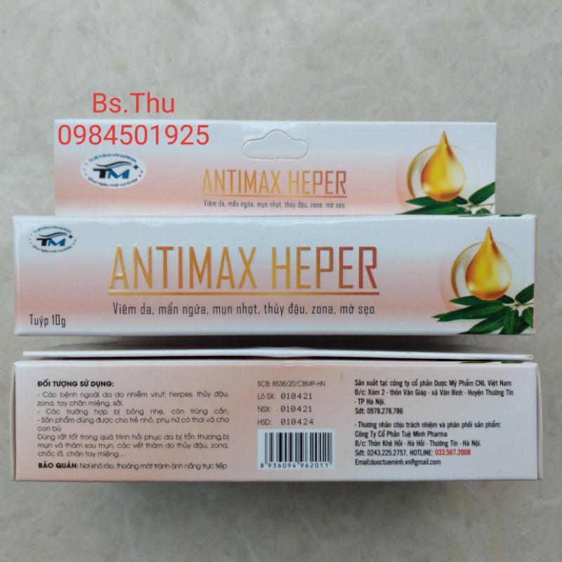 ANTIMAX HEPER tube 10g zona thủy đậu, mờ sẹo, mụn ngứa