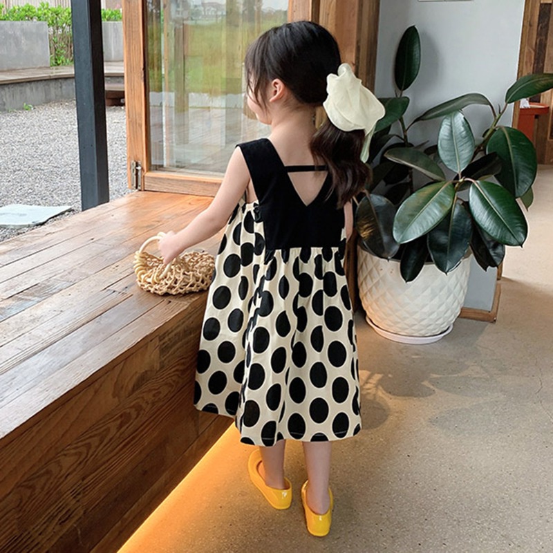 Đầm Công Chúa Không Tay Phồng Họa Tiết Chấm Bi Dễ Thương Dành Cho Bé Gái