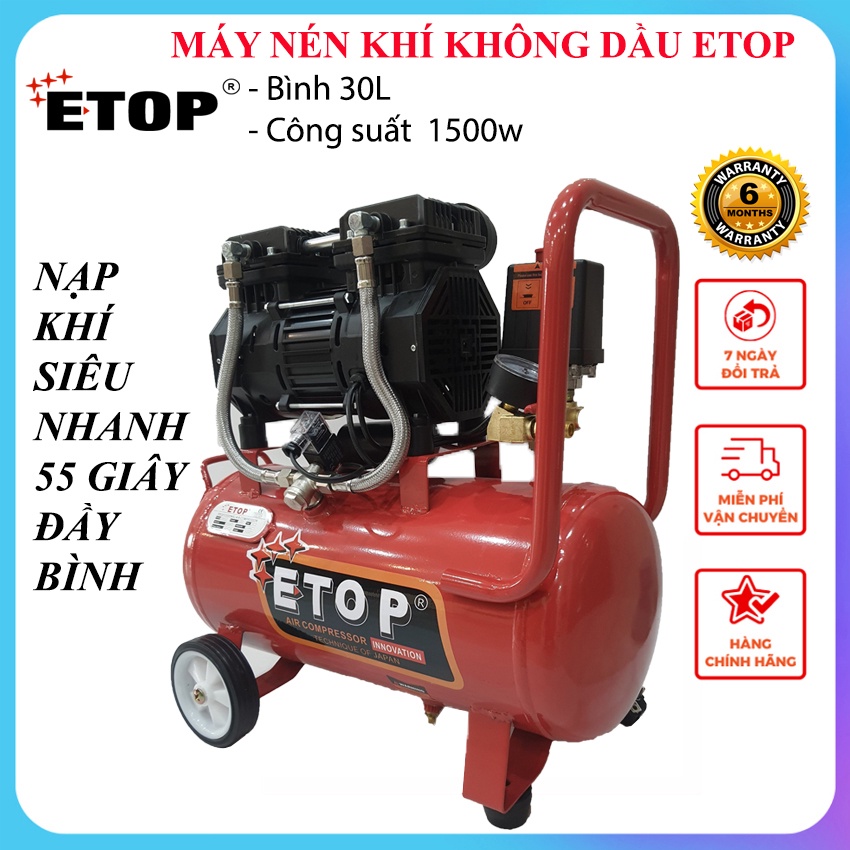 Máy nén khí không dầu 2 đầu nạp khí siêu nhanh ETOP 1500W- bình 30L