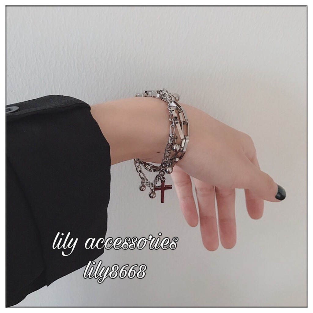 lắc tay vòng tay thánh giá dây xích 2 lớp unisex