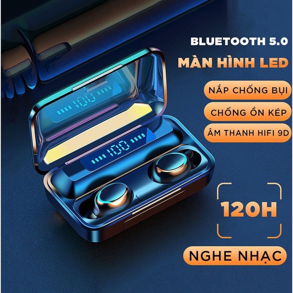 PVN46043 Tai Nghe F9 Pro Bluetooth 5.0 Không Dây Cảm Biến Vân Tay , Kiêm Sạc Dự Phòng Cao Cấp Giá Rẻ