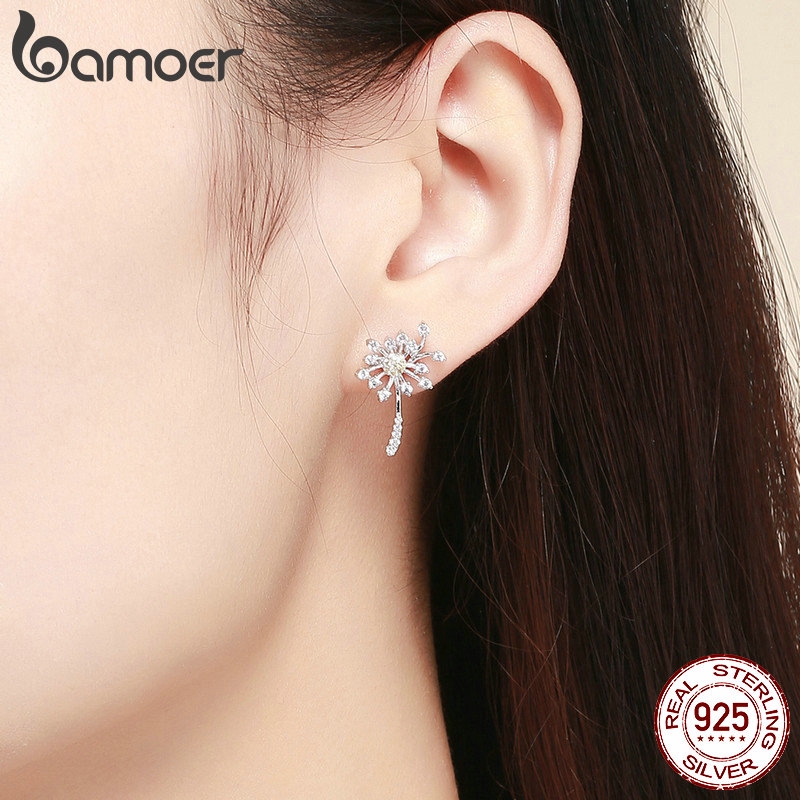 Bông tai Bamoer bằng bạc 925 hình hoa bồ công anh dễ thương