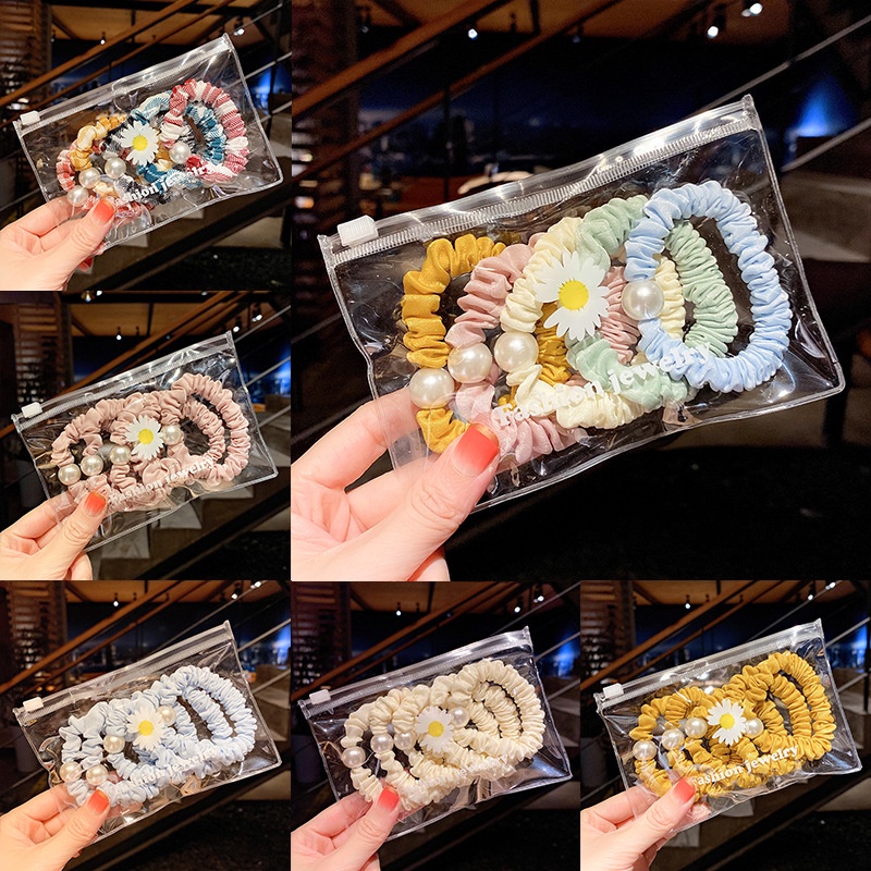 Dây thun buộc tóc đính ngọc trai nhân tạo / hoa / mặt cười phong cách Hàn Quốc (có bán lẻ)