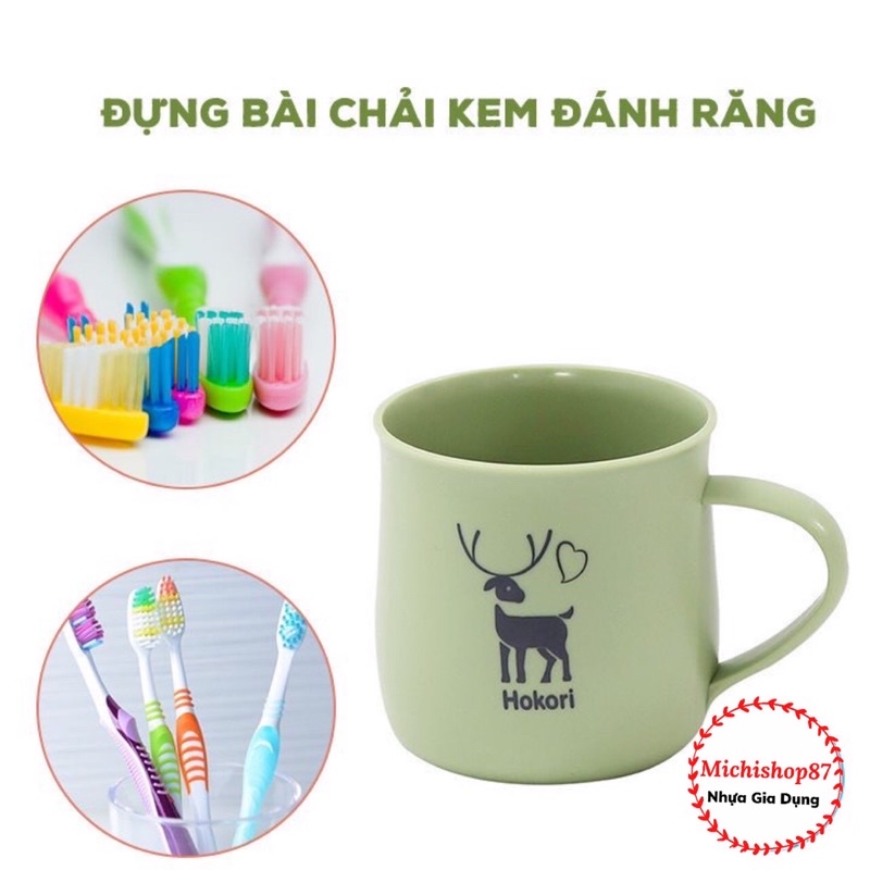 Cốc Nhựa Lúa Mạch 350ml Hokori Cao Cấp Việt Nhật, Cốc Chịu Nhiệt Có Quai Cầm Màu Mới 2021