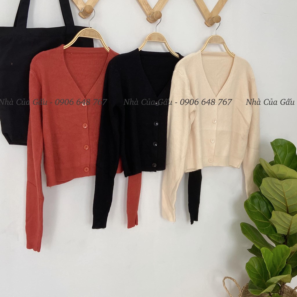 Áo khoác cardigan len mỏng 4 cúc, tay dài basic