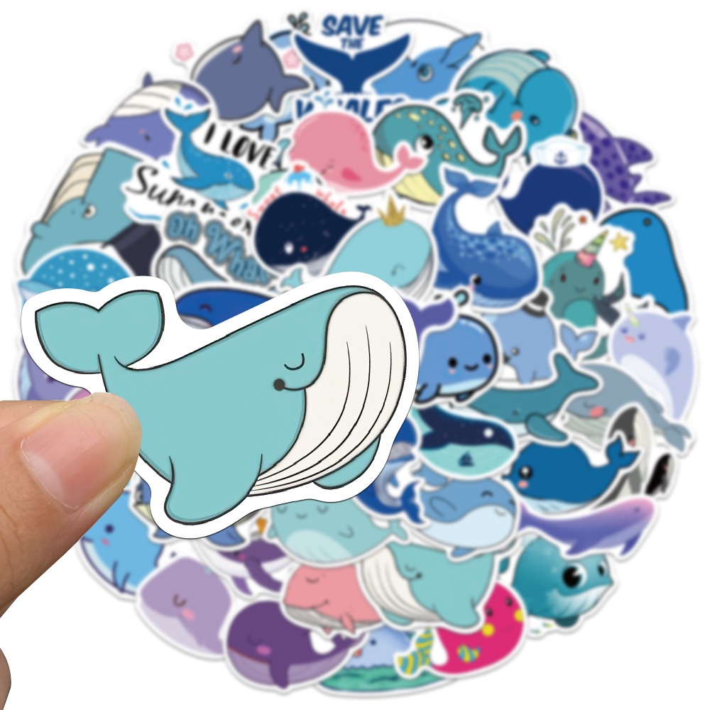 Set 50 Miếng Dán Hình Cá Voi Hoạt Hình Dễ Thương Trang Trí Đa Năng