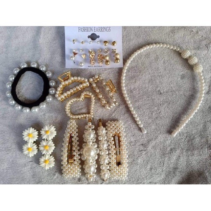 [XẢ KHO+FREE SHIP] Set cặp tóc và phụ kiện 23 chi tiết giả ngọc trai siêu xinh