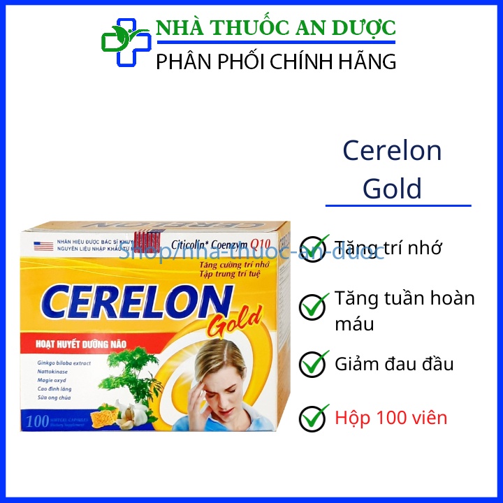Viên uống Cerelon Gold giúp tăng cường trí nhớ , tập trung trí tuệ, tăng tuần hoàn máu – Hộp 100 viên mềm