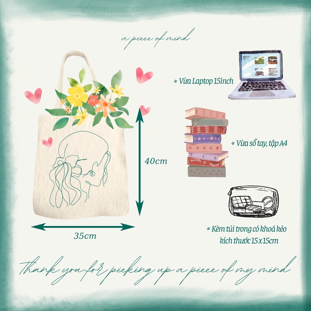 A PIECE OF MIND X HYUMIN FANART - Túi Vải Canvas Hoạ Tiết Độc Quyền HARRY POTTER Vừa A4, Laptop