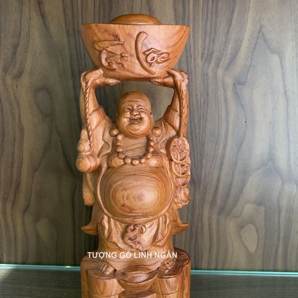 Tượng di lặc dâng vàng gỗ hương