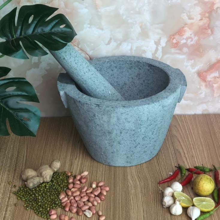 Bộ sản phẩm cối đá +  chày đá xanh nguyên khối Đường Kính 22cm