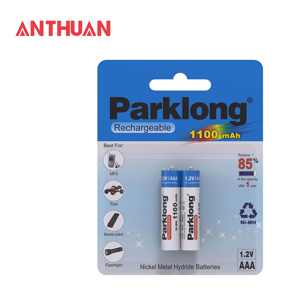 Vỉ 02 pin đũa sạc AAA 1.2V 1100mAh Parklong,Pin cao cấp chuyên dùng cho điều khuyển, các thiết bị điện tử