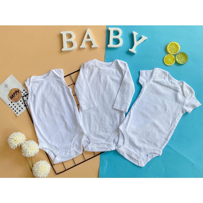 Body chip cộc tay, dài tay trắng trơn xuất dư chất cotton mềm mát thấm mồ hôi an toàn cho da bé- Bodysuit cho bé 0-24M