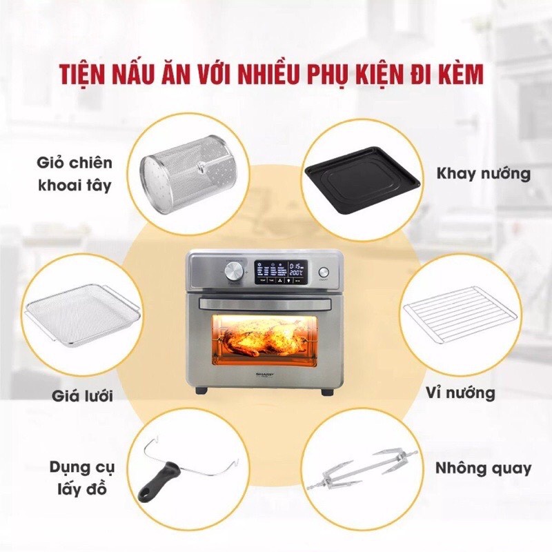 Nồi Chiên Không Dầu Sharp KS21  21Lít- Dung Tích Siêu Lớn, Công nghệ Chiên 360 Độ, Bảo Hành 12 Tháng