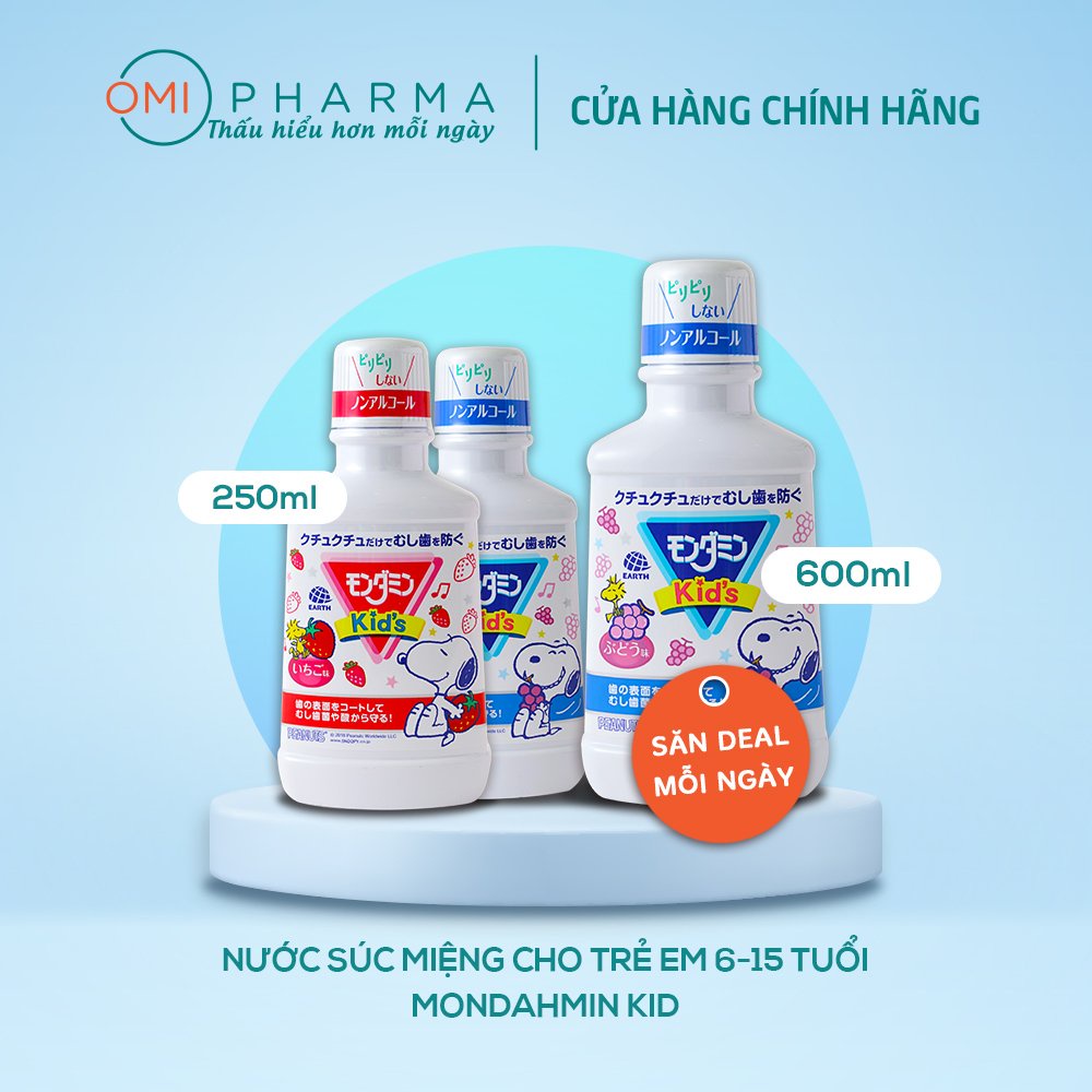 Nước Súc Miệng Cho Trẻ Em Mondahmin JR và Mondahmin Kid Nhật Bản Hương Dâu, Hương Nho (250ml và 600ml)