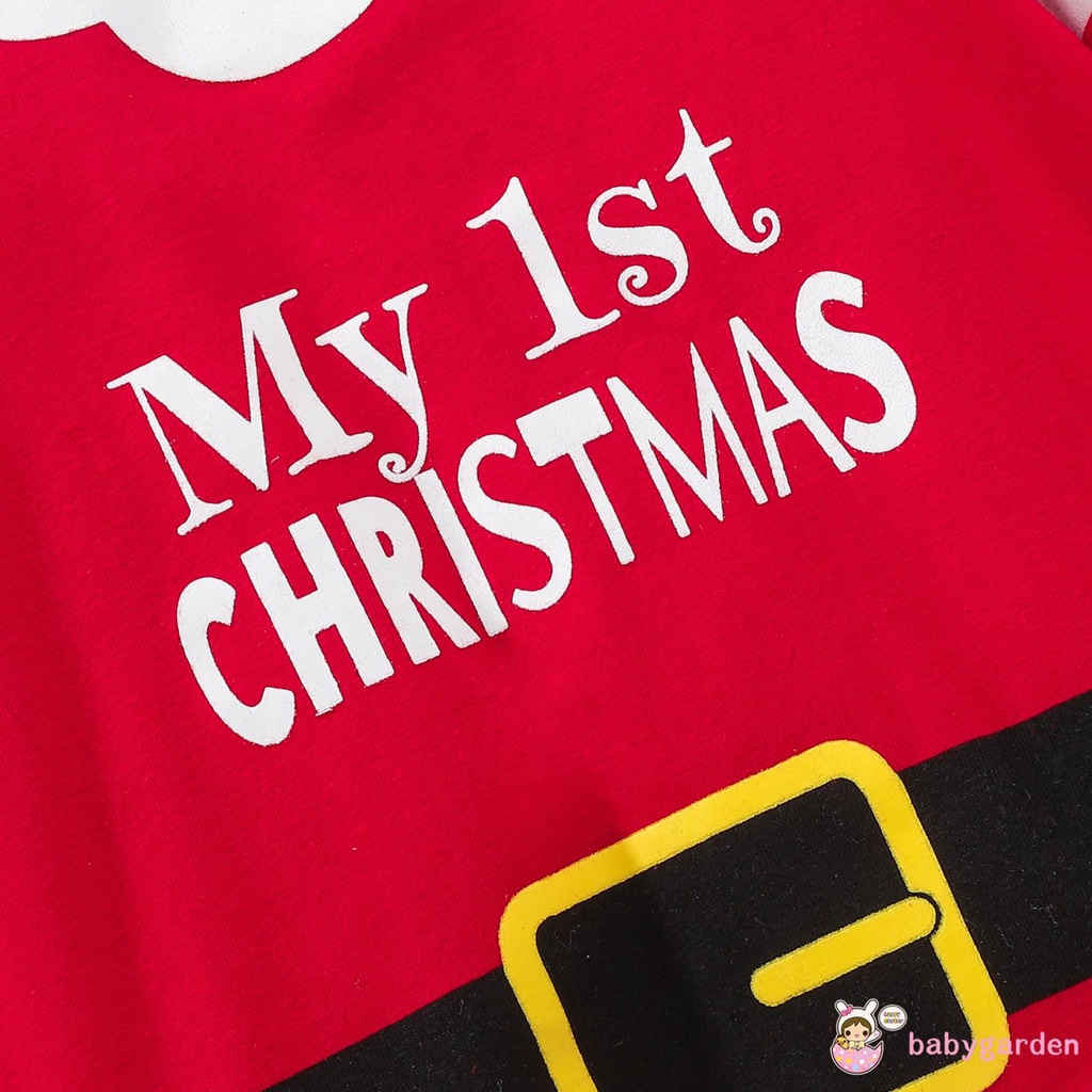 Bộ Áo liền quần tay dài in chữ My first christmas kèm Mũ dành cho trẻ em