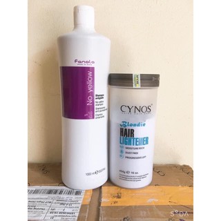 Combo Dầu Gội Khử Vàng Fanola và Bột tẩy tóc màu xanh Cynos hàng chuẩn