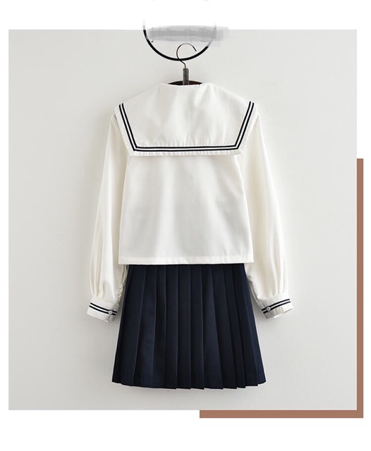 YAS0376-Set đồng phục Nhật thêu hoa anh đào xanh dương/đỏ