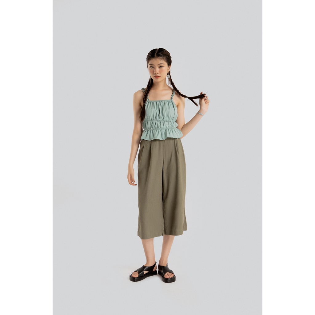 Áo 2 dây Maybi ôm cotton mịn xanh mint bèo nhún eo