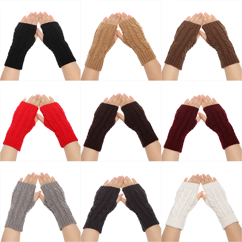 Đôi Găng Tay Hở Ngón Đan Len Mềm Co Giãn Ấm Áp Nhiều Màu Sắc Thời Trang Mùa Đông Cho Nữ