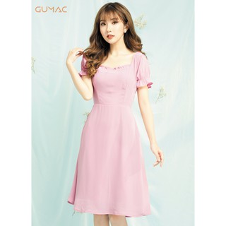 Đầm cổ U phối bèo GUMAC MS06959_HONG