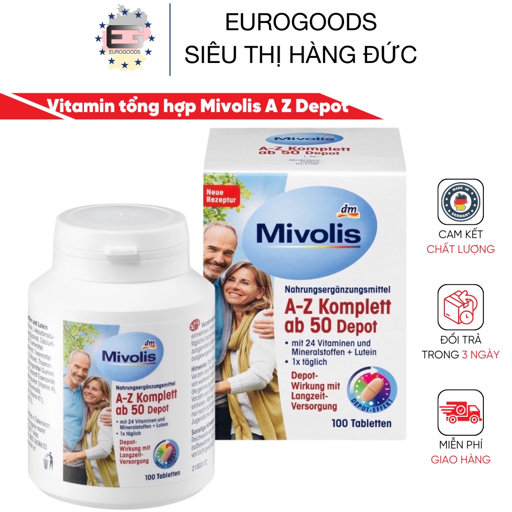 Vitamin tổng hợp ⚡ CAO CẤP ⚡ Viên uống bổ sung vitamin tổng hợp Mivolis A Z Depot Đức cho người trên 50 tuổi hộp 100V