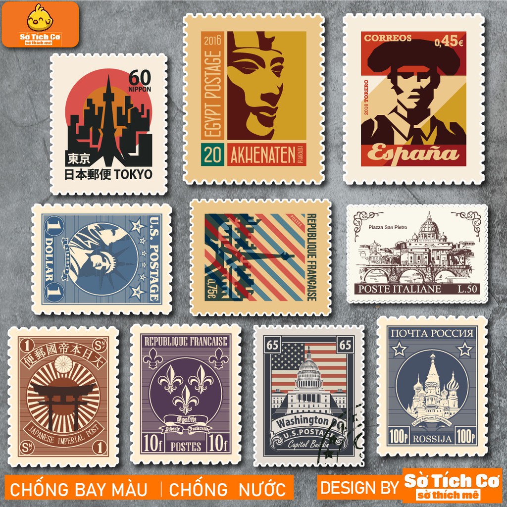 Vintage Stamp chống nước sticker dán laptop, điện thoại, đàn guitar, mũ bảo hiểm, vali. MSP: NS31