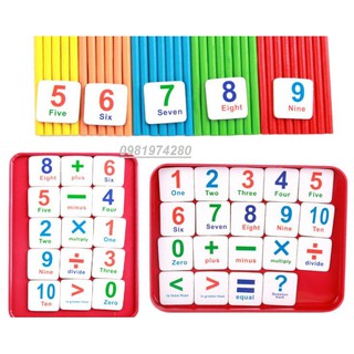 Bộ que tính, chữ, số và dấu trong hộp sắt