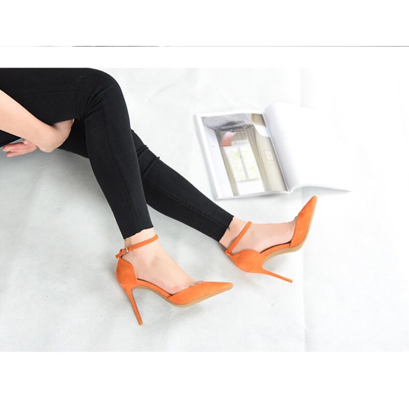 Giày cao gót da lộn kiểu dáng gót nhọn quai hậu mảnh 3 màu thời trang nữ , SB15, Oula Store
