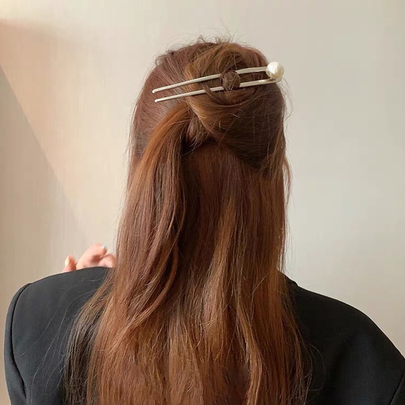 Trâm cài tóc nữ cá tính đính hạt trai ABS dùng búi tóc hằng ngày phong cách công sở vintage