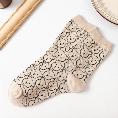 Tất cổ cao,vớ cổ cao nữ thêu hình gấu xinh xắn đáng yêu phong cách Hàn Quốc