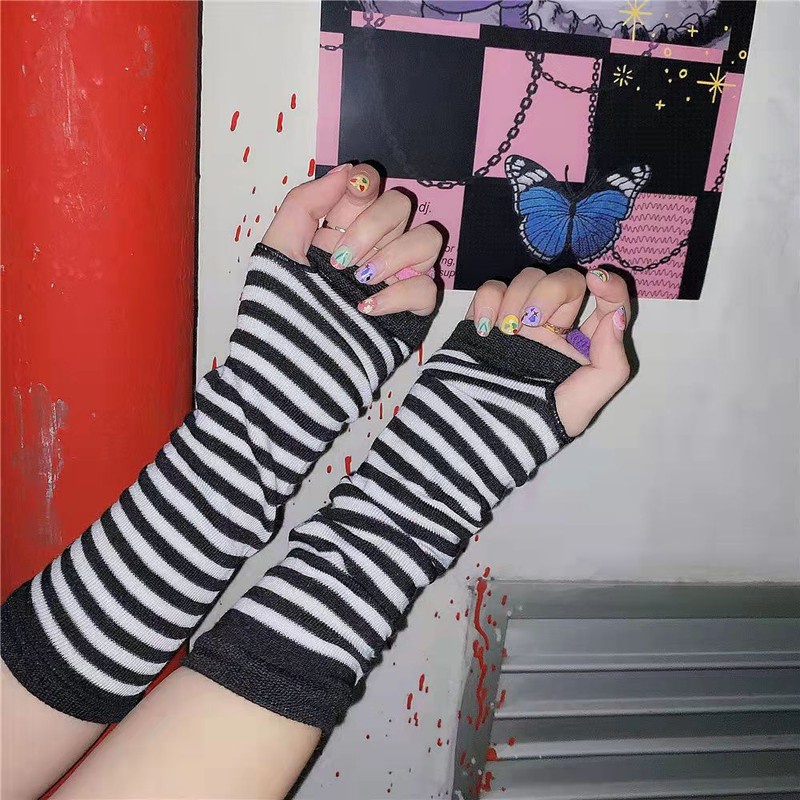 1 Đôi Găng Tay Dài Hở Ngón / Tay Dệt Kim Giữ Ấm / Phong Cách Punk Unisex