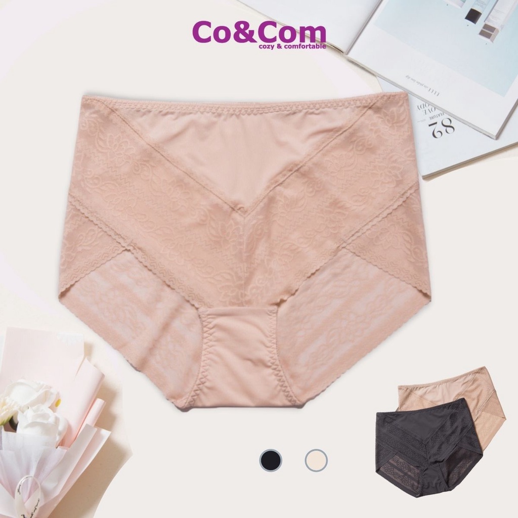 Quần Lót Nữ Đúc Su Cạp Cao Pha Ren Không Lộ Viền Co&Com Mềm Mại Tôn Dáng Lót Đũng Kháng Khuẩn NO2035