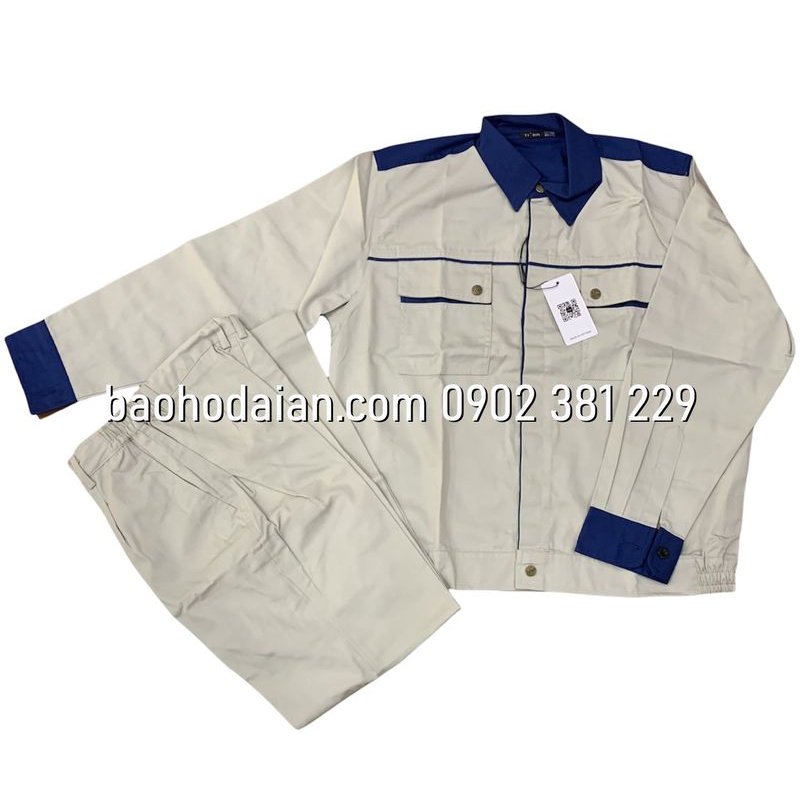 Quần áo bảo hộ kỹ sư màu kem phối xanh - Tinba 01