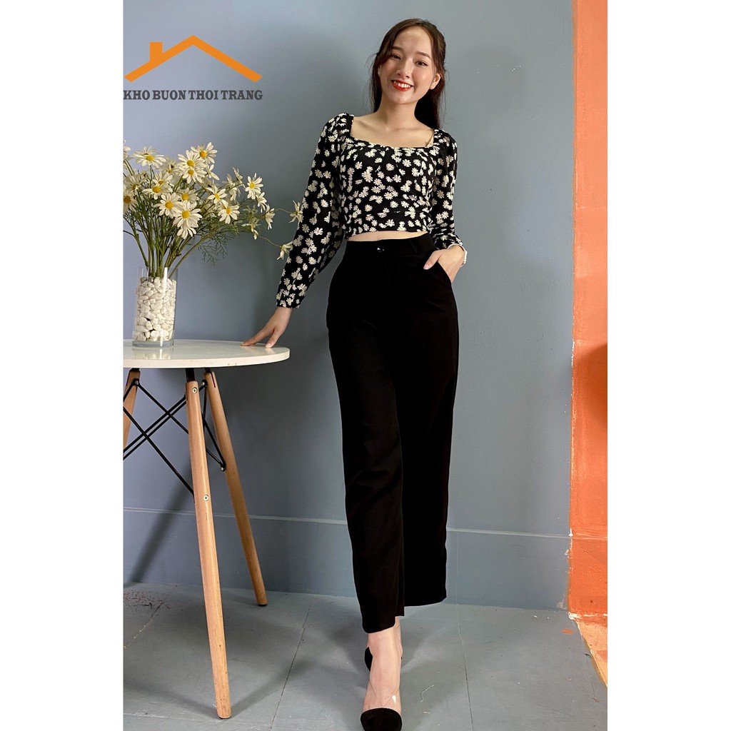 Áo Croptop Hoa Cúc Dài Tay