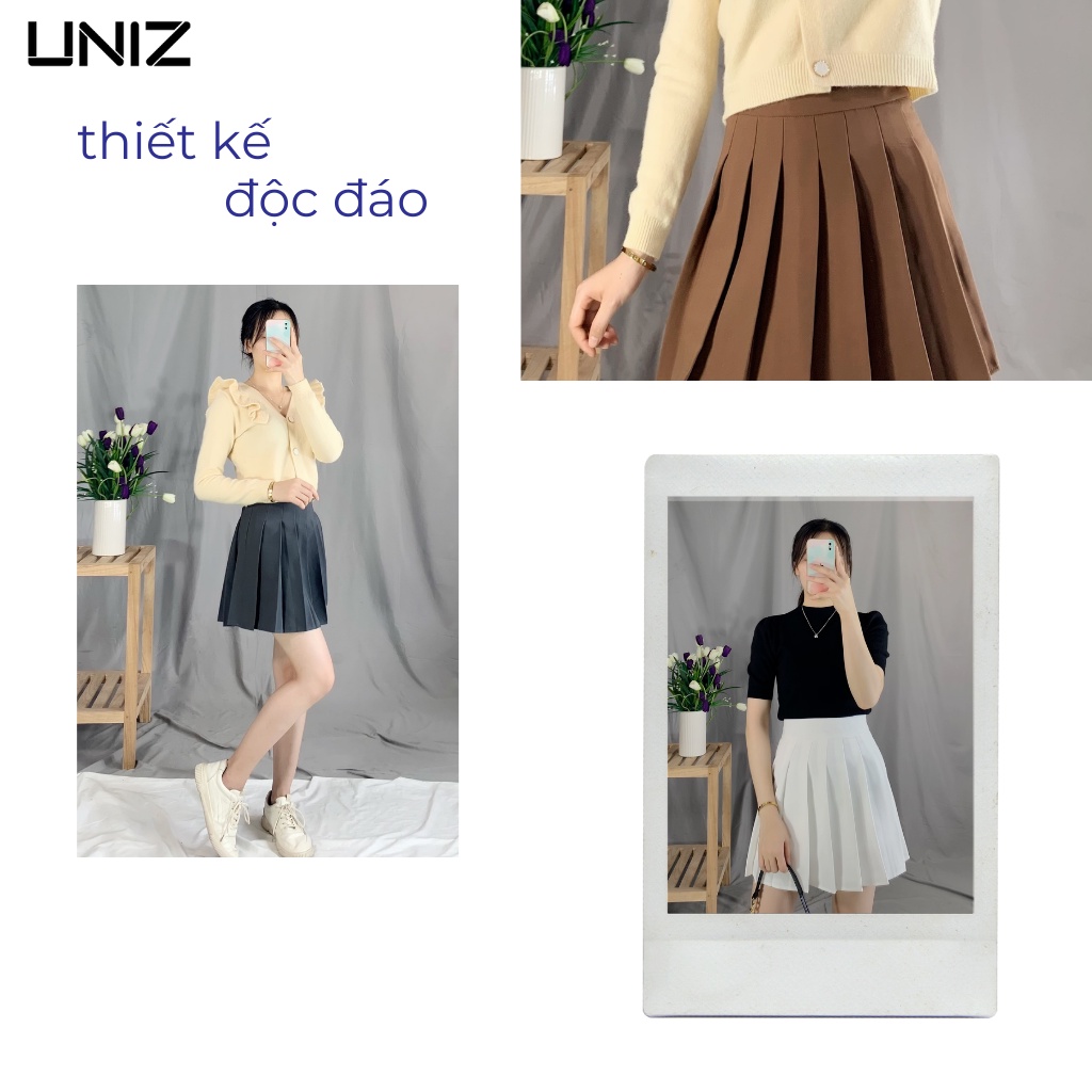 Chân Váy Tennis Chữ A UNIZ CV301, Dáng Ngắn Xếp Ly Vải tuyết mưa Có quần Lót Trong