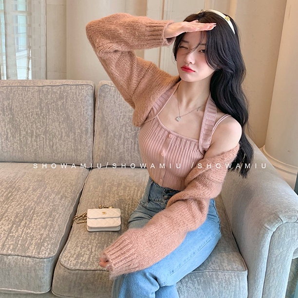 Áo hai dây SUXI dệt kim màu trơn dáng ôm thời trang mùa hè cho nữ