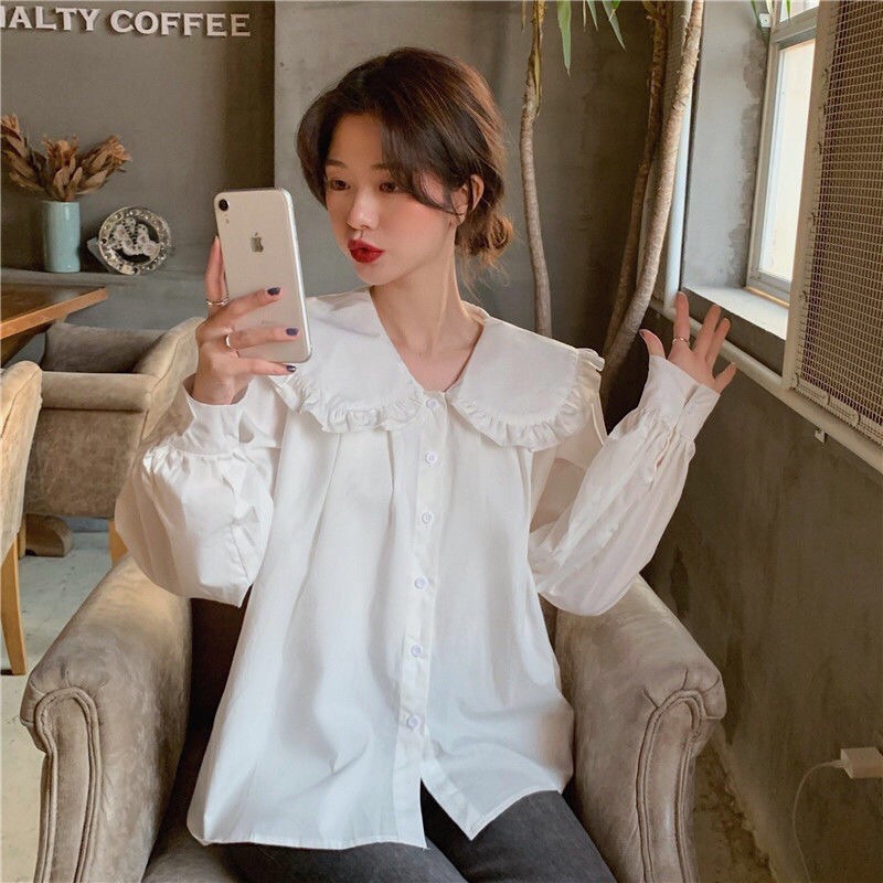 ÁO CỔ BÈO ULZZANG 2 MÀU XANH TRẮNG