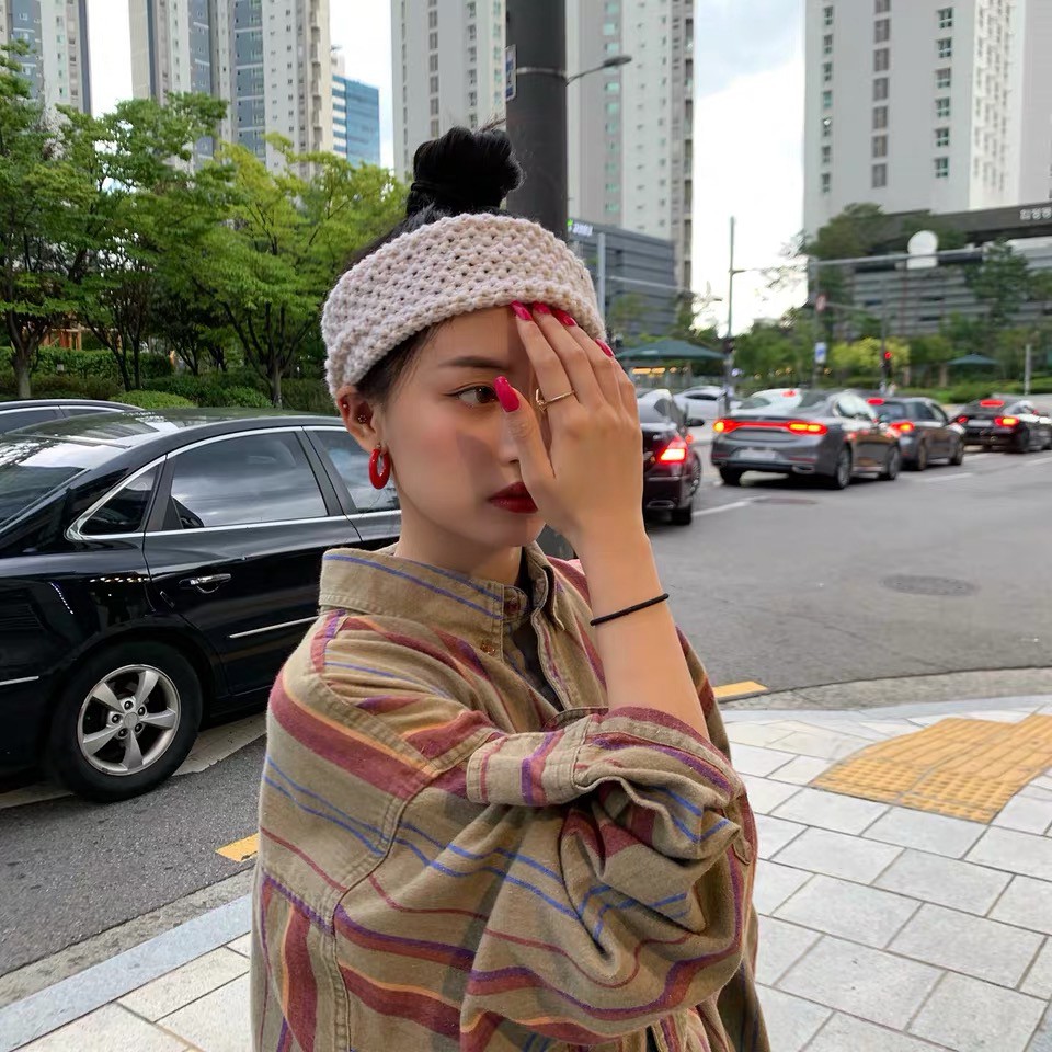 Băng đô dệt kim thắt nơ màu trơn ấm áp mùa thu đông phong cách Hàn Quốc sang trọng dễ phối đồ