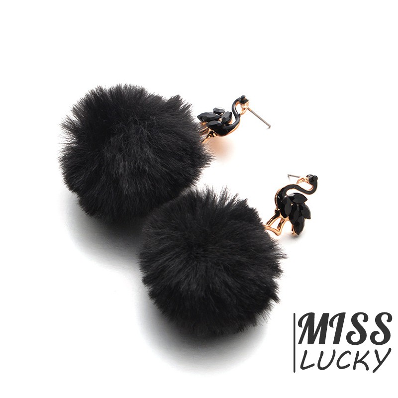 ❤HHN-VN Women Drop Earrings Cute Flamingo Pompon Animal Fake Fur Ball Lady Dangle Earring Jewelry Ac