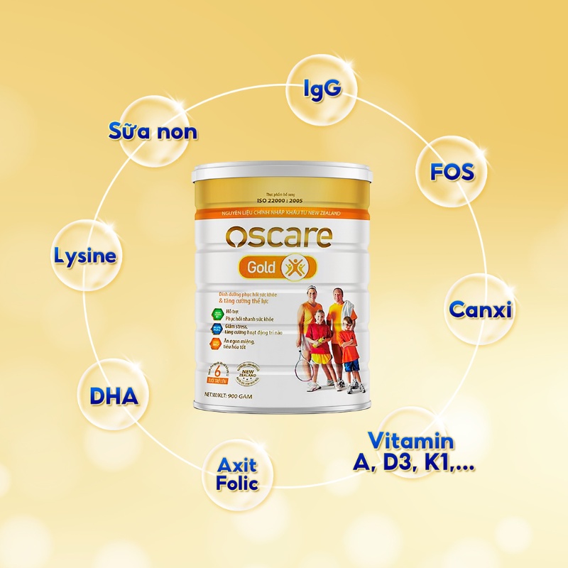 Bộ 6 Hộp Sữa Bột Cho Người Lớn OSCARE Gold Giúp Giảm Mệt Mỏi, Ăn Ngủ Ngon, Tăng Cường Sức Đề Kháng 900g/Hộp
