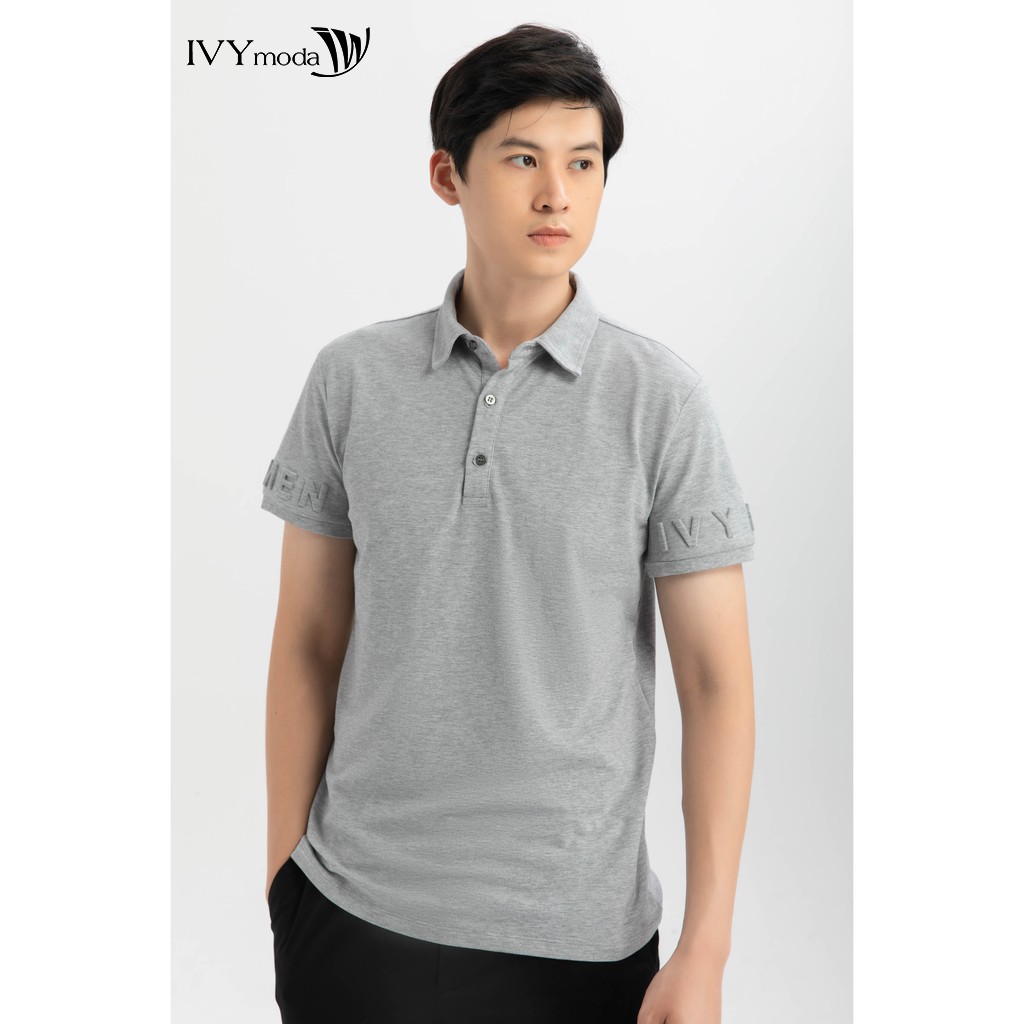 IVY moda Áo thun chữ nổi tay áo nam MS 57E2685